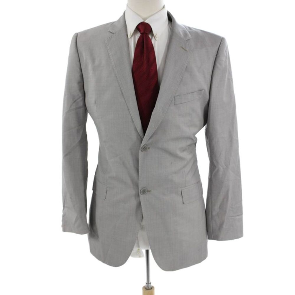 Calvin Klein Collection Mens Checked Wool Suit Jacket Gray Button Size 42